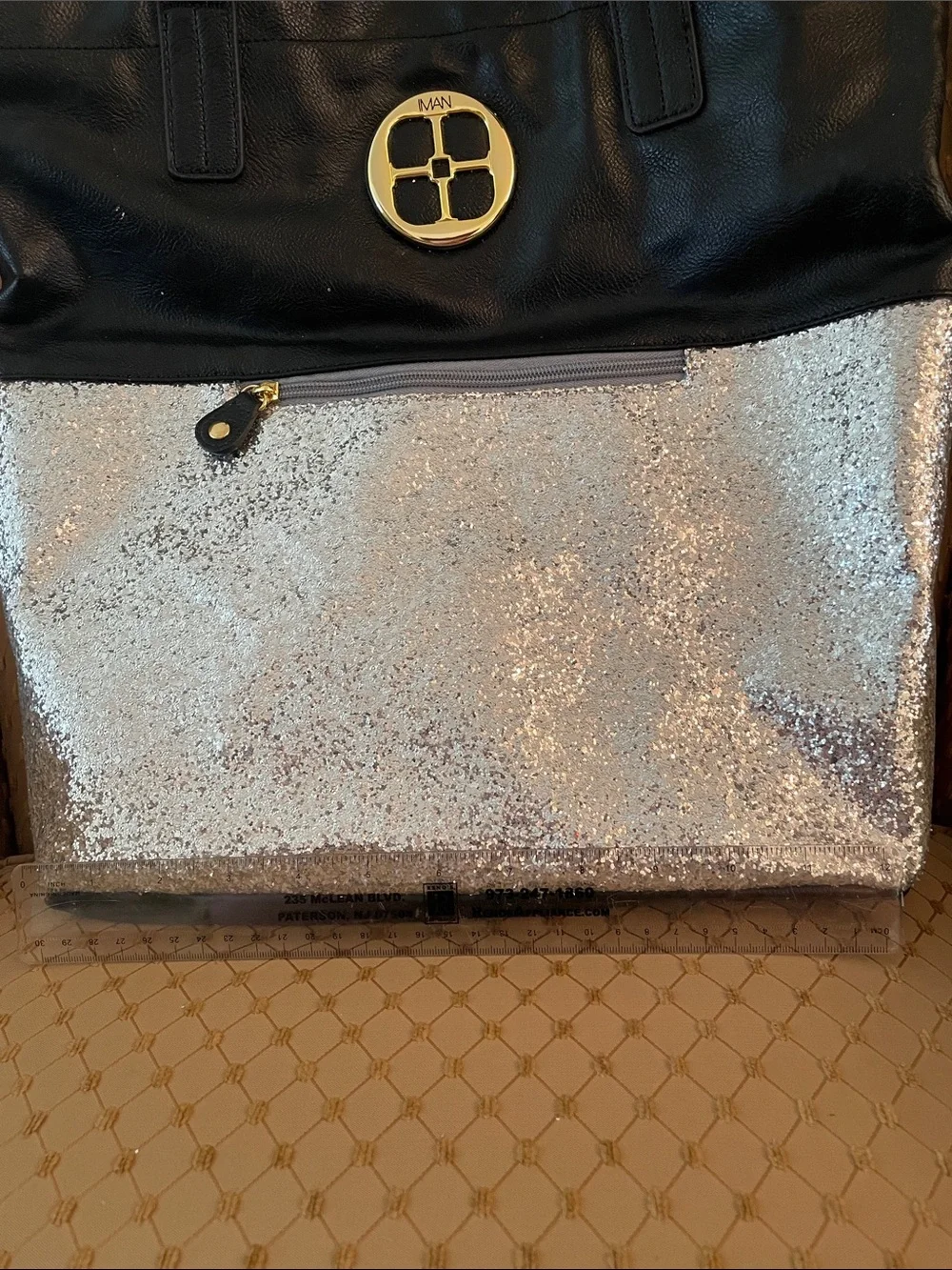 IMAN Black and Silver Glitter Tote